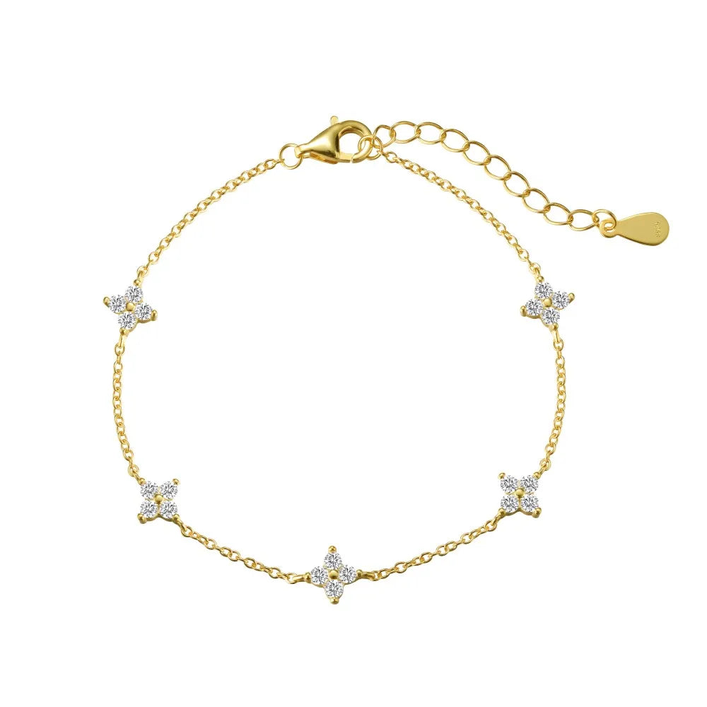 Silver Zircon Round Cut Stars Chain Bracelet