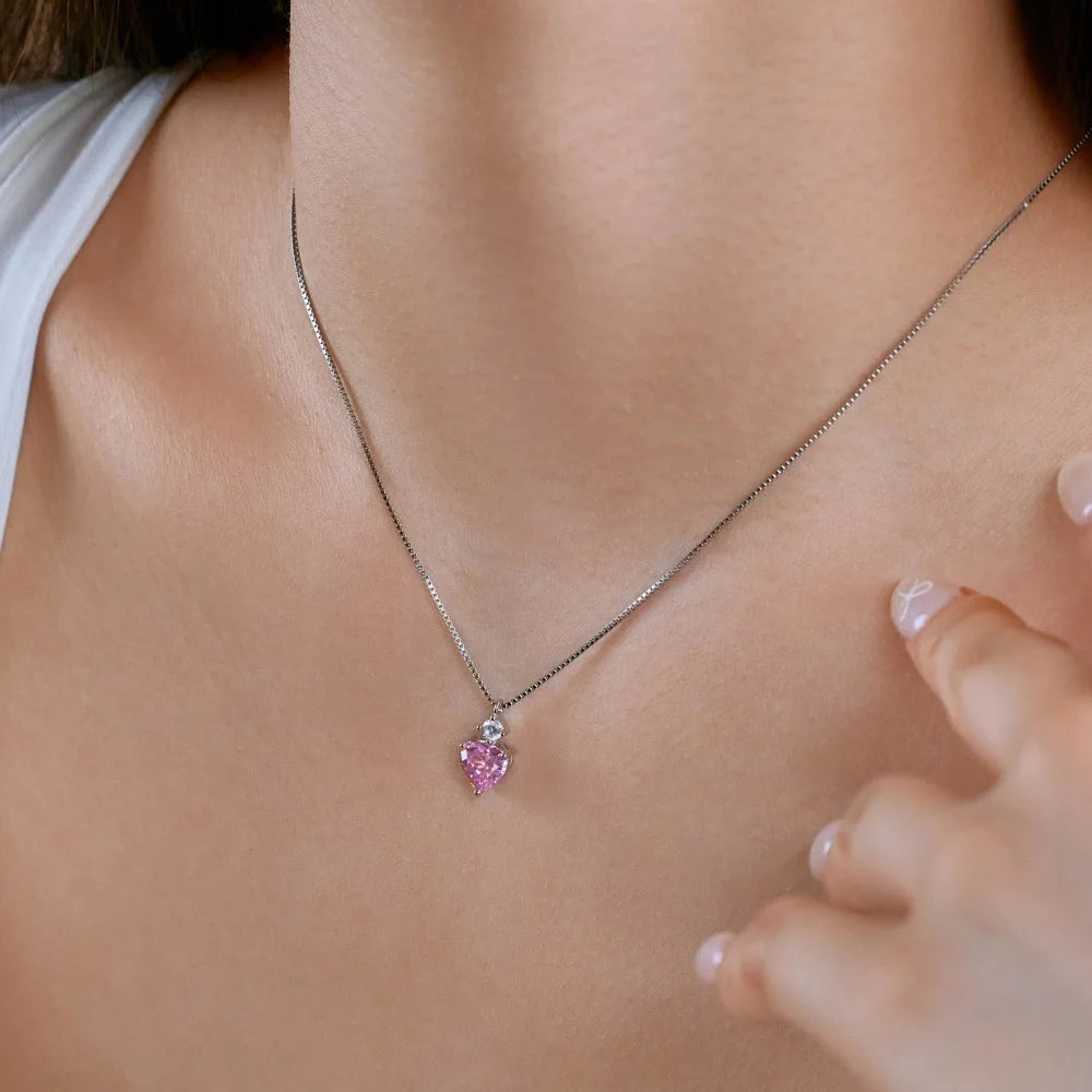 Silver Zircon Heart Cut Stacked Love Pendant Necklace
