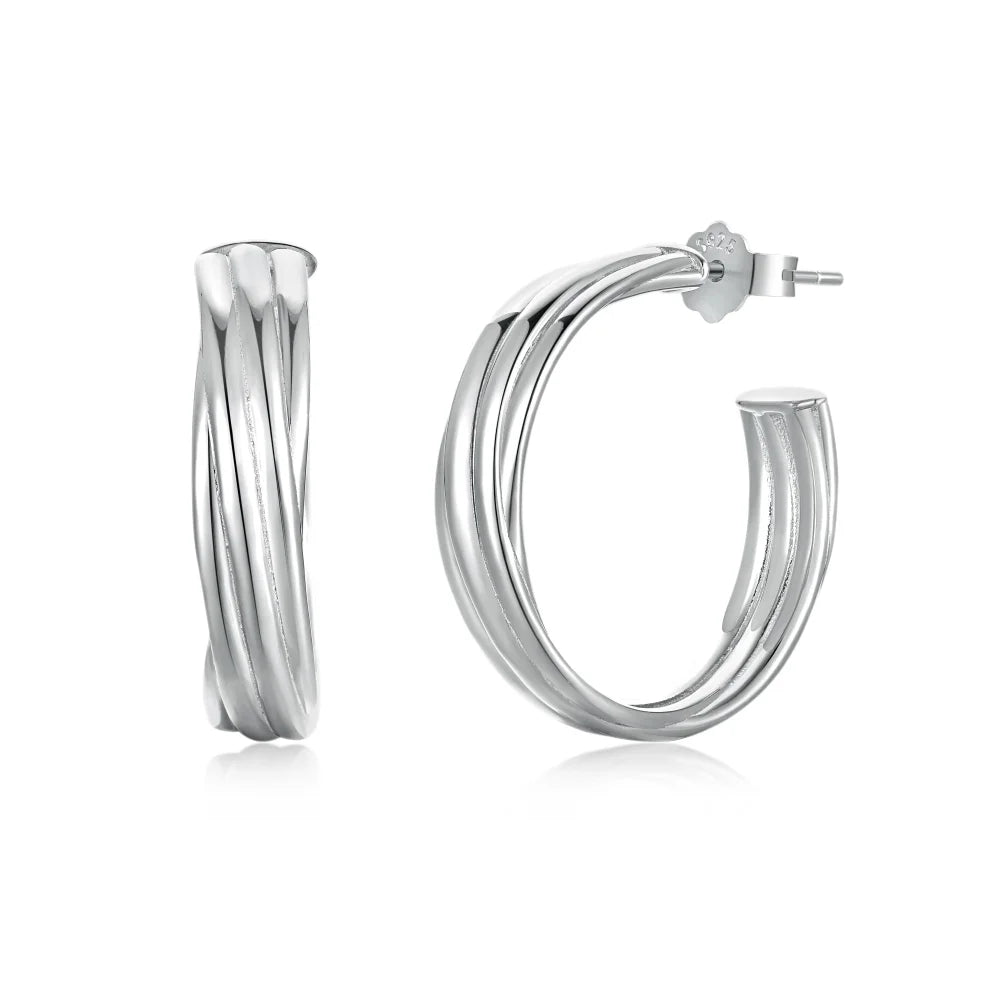 Silver Twisted Layered Hook Ear Hoops