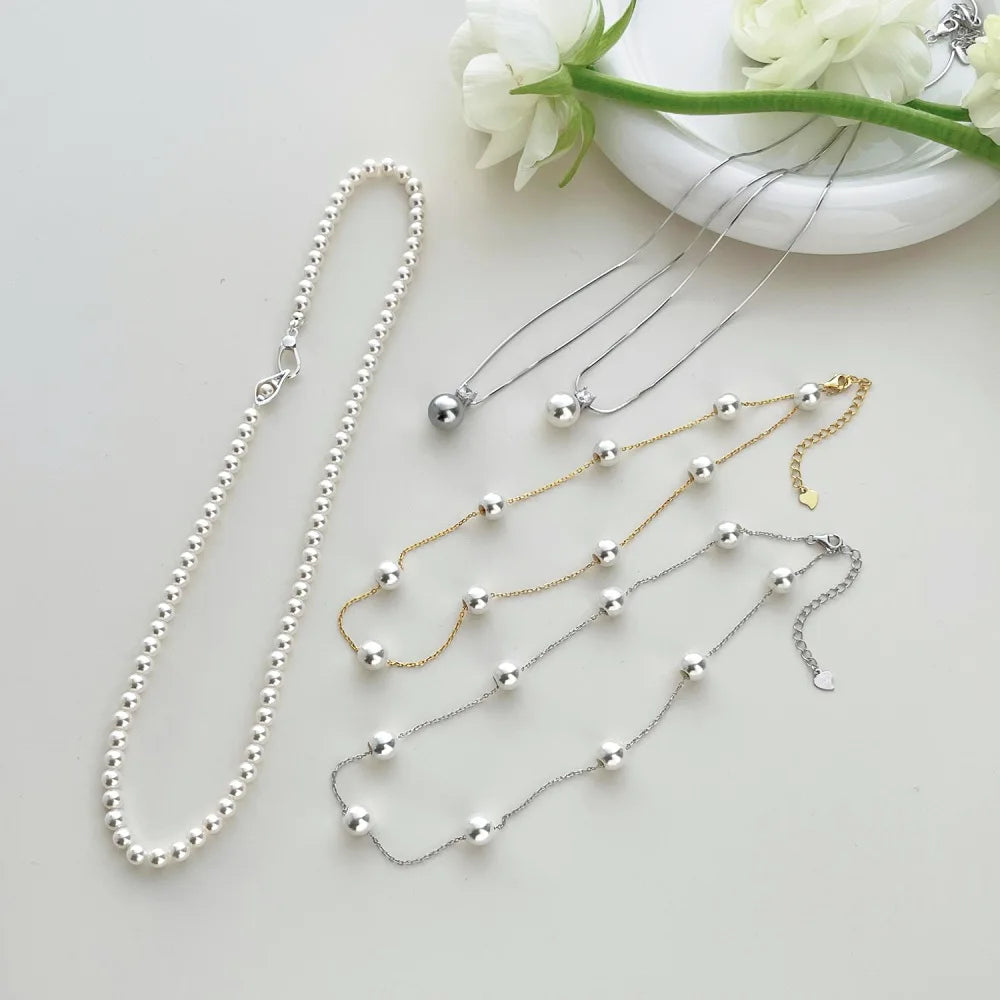 Silver Pearl Classic Beaded Necklace