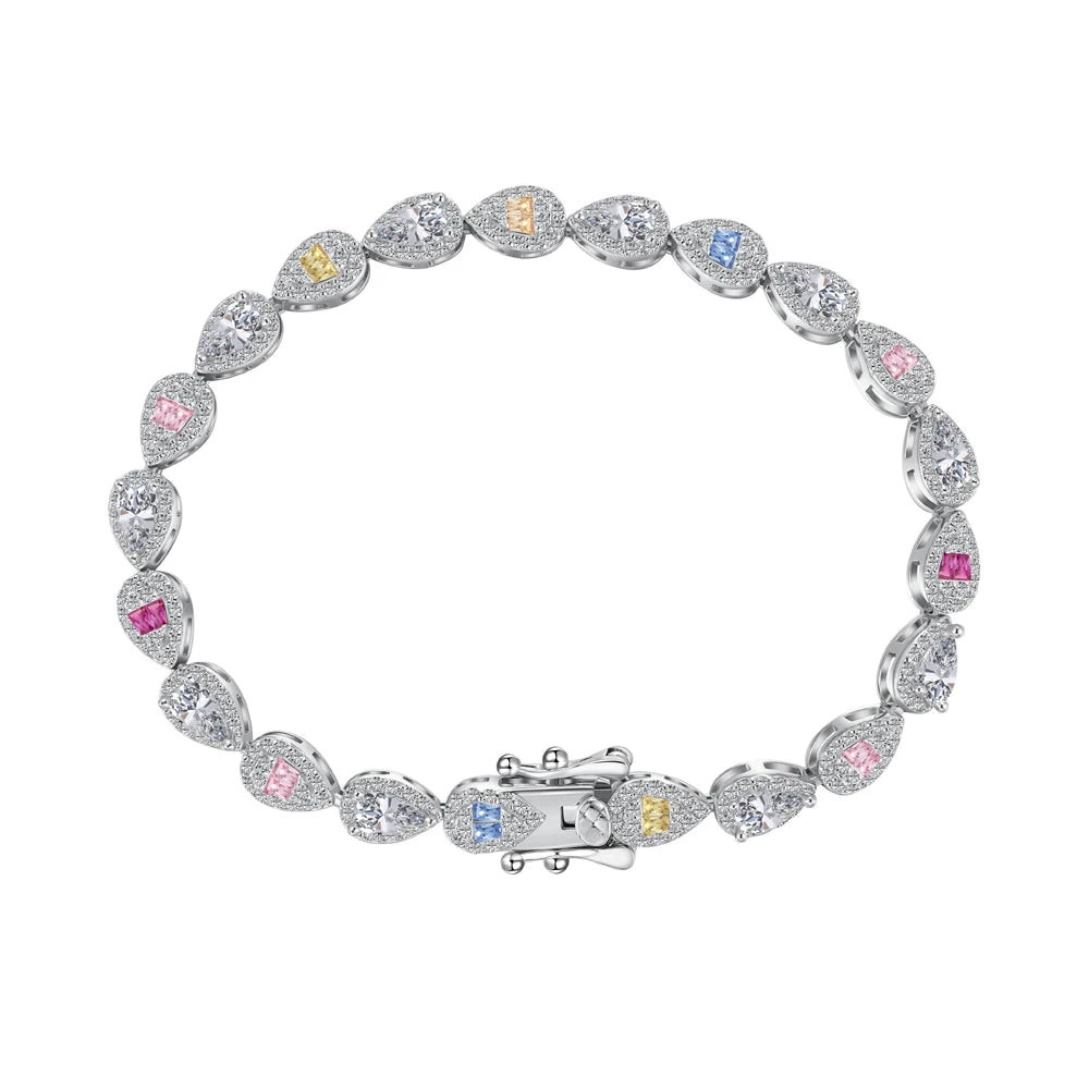 Silver Zircon Pear Cut Water Drop Tennis Bracelet