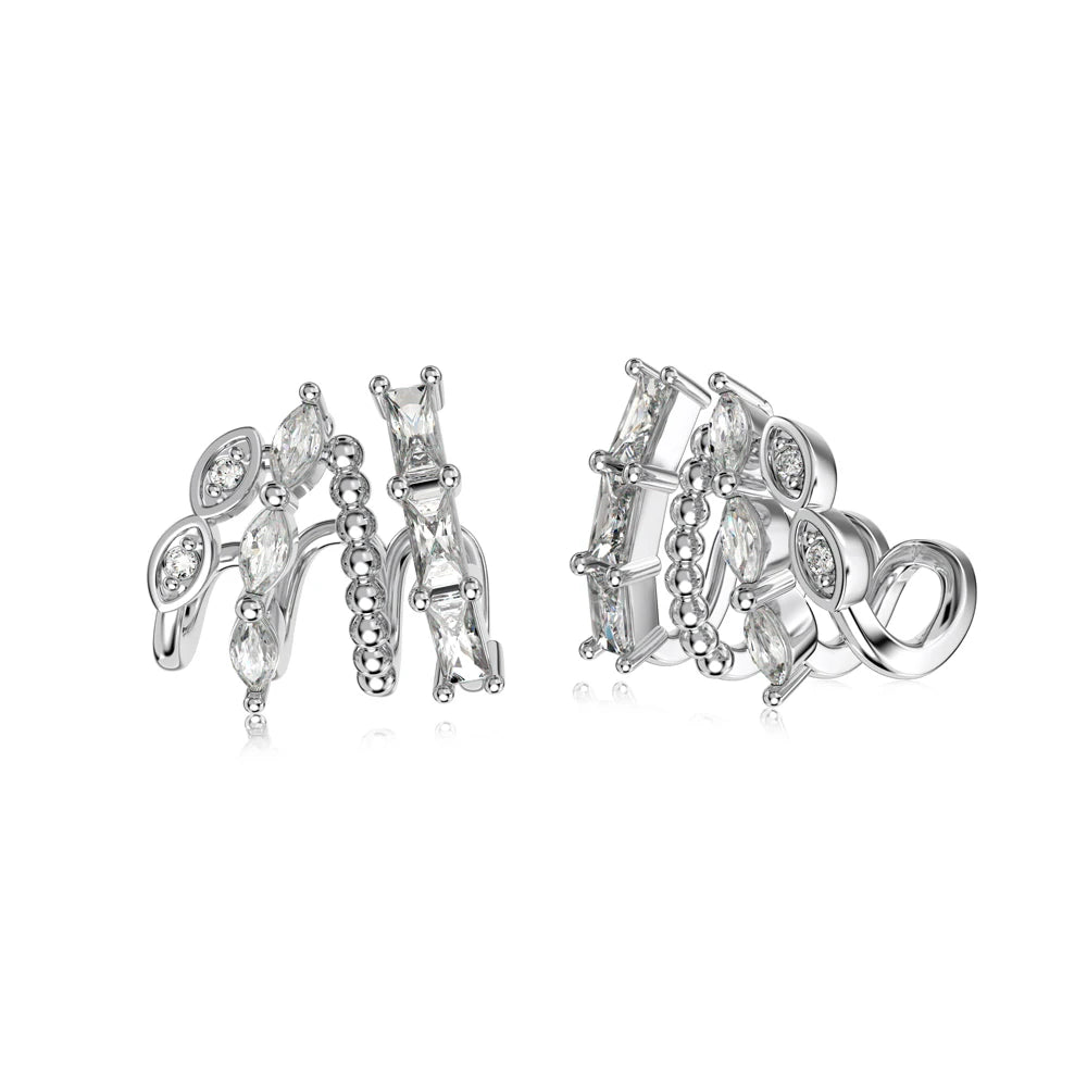 Silver Zircon Baguette Cut Multi Layer Huggie Earrings