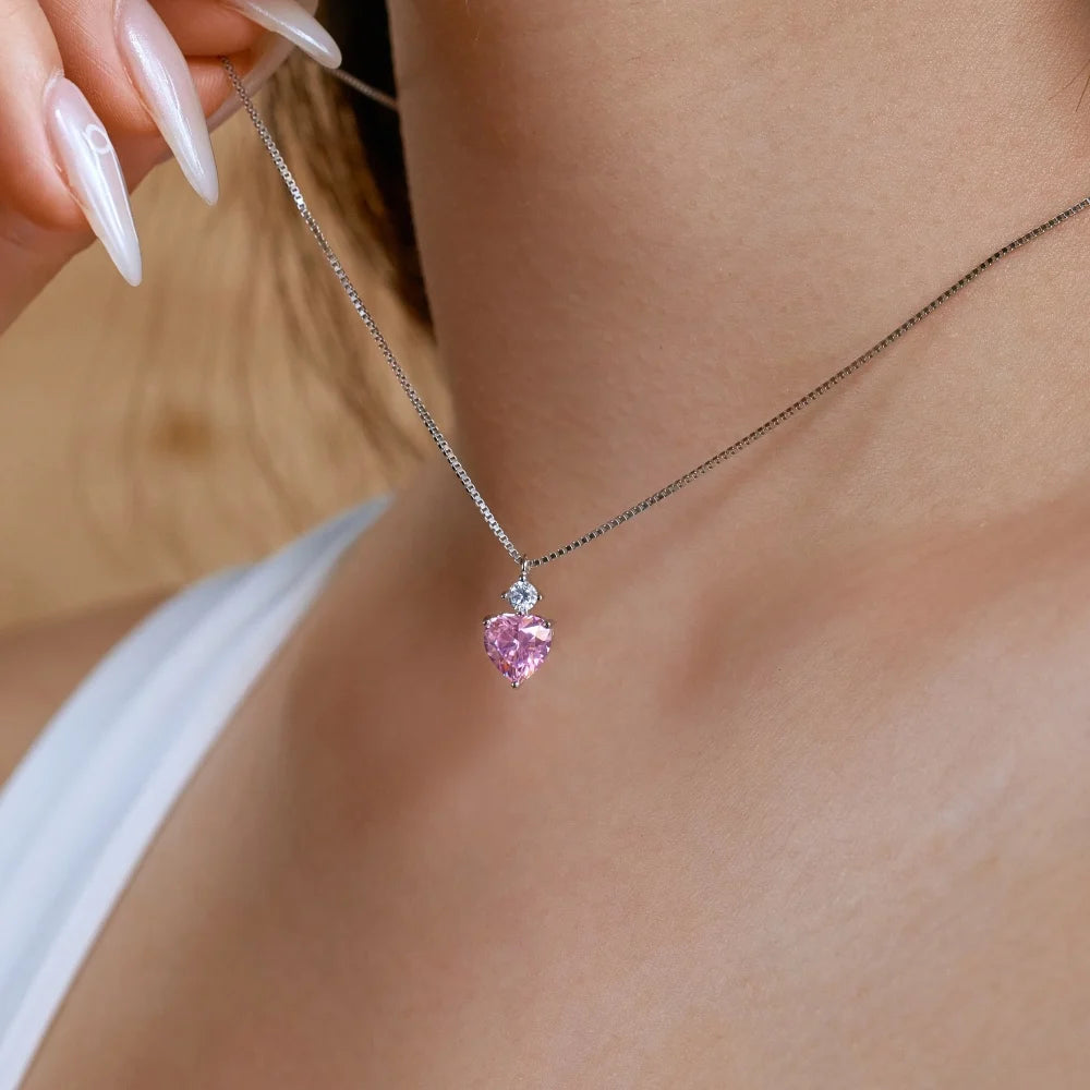 Silver Zircon Heart Cut Stacked Love Pendant Necklace