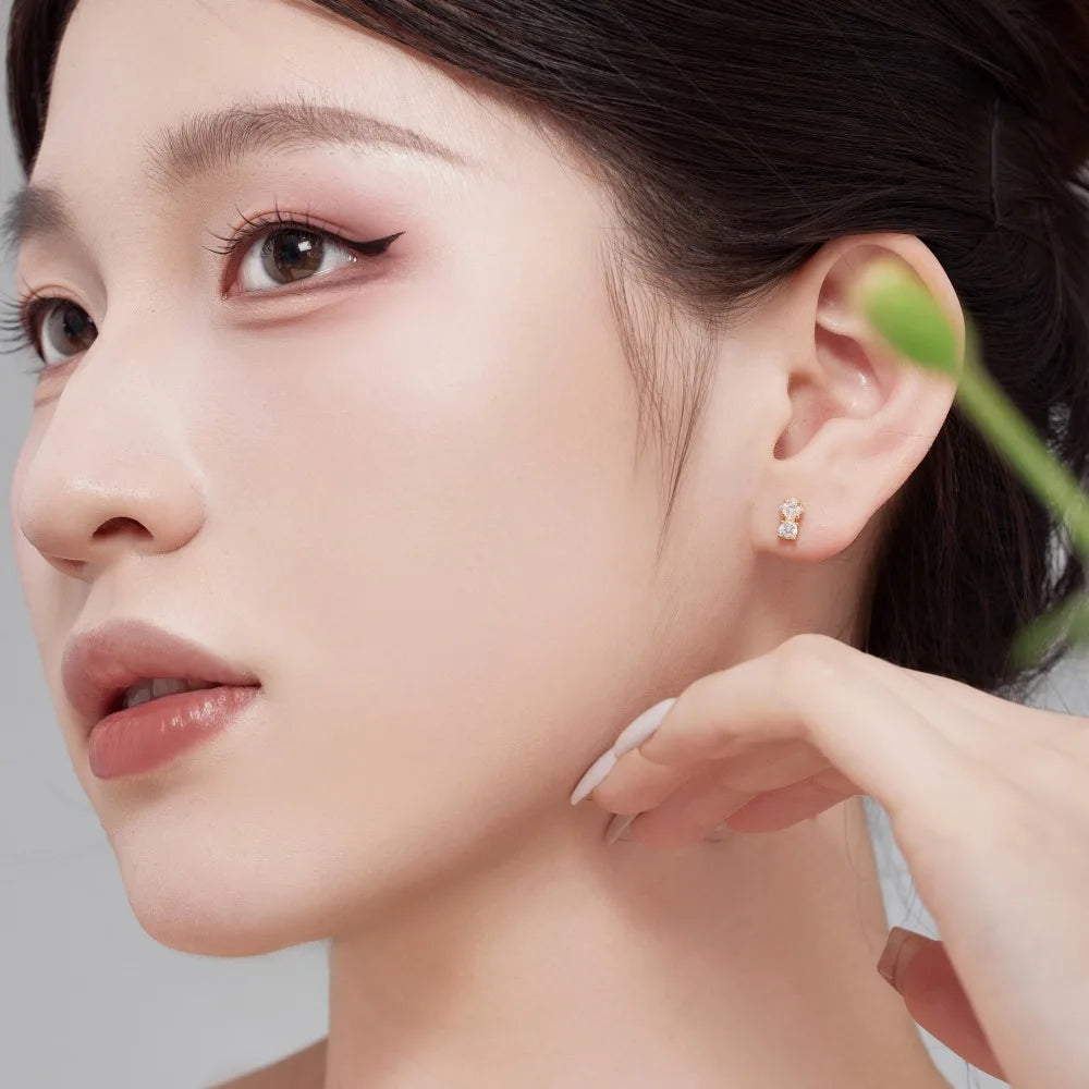 Silver Zircon Princess Cut Multi Shape Ear Studs