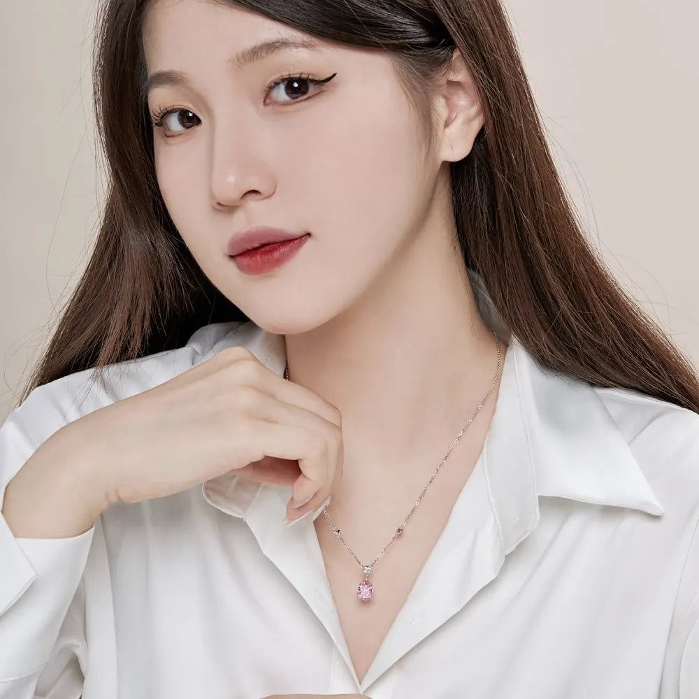 Silver Zircon Pear Cut Inlaid Tear Pendant Necklace