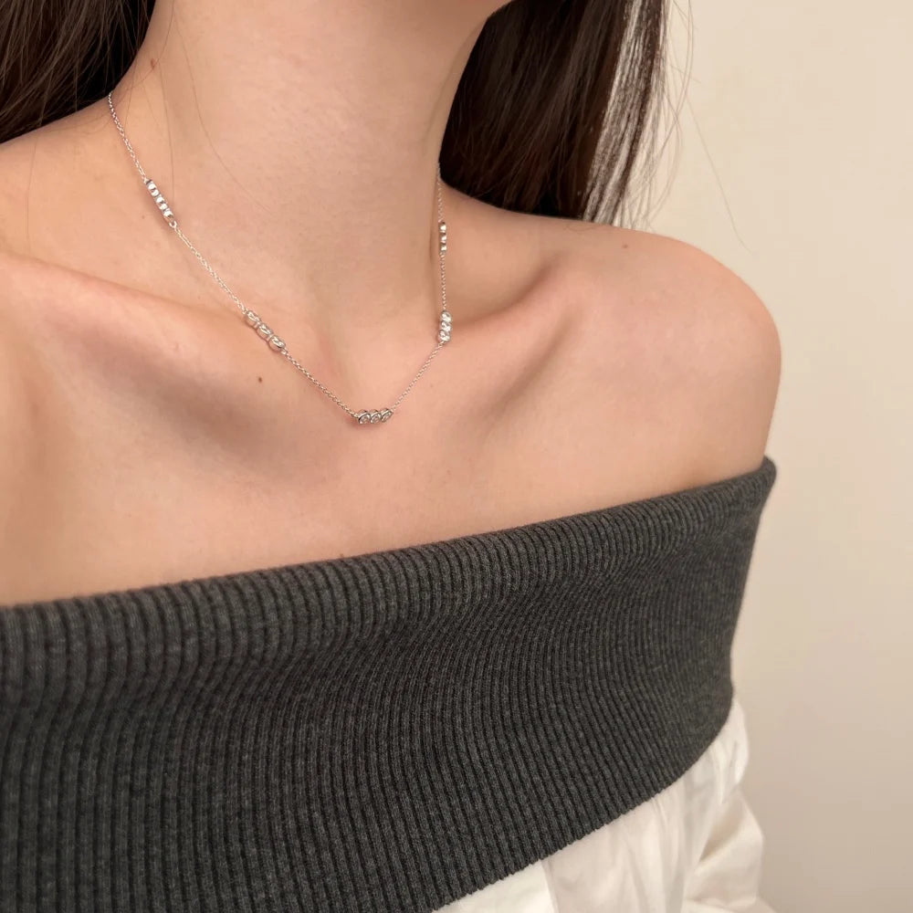 Silver Zircon Round Cut Dots Chain Necklace