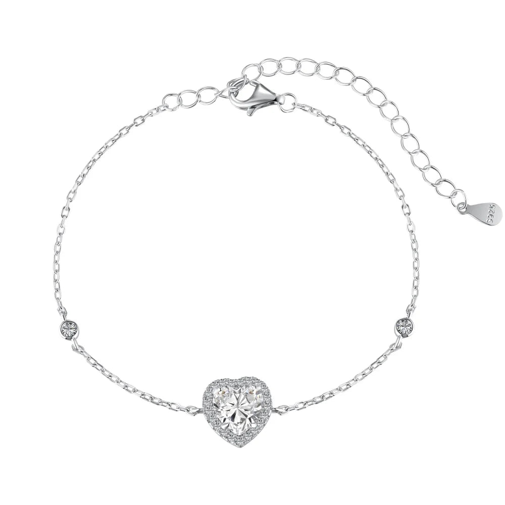 Silver Zircon Heart Cut Heart Chain Bracelet