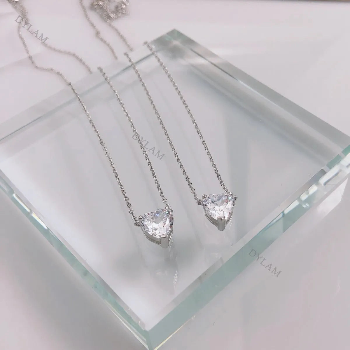Silver Zircon Heart Cut Solitaire Pendant Necklace