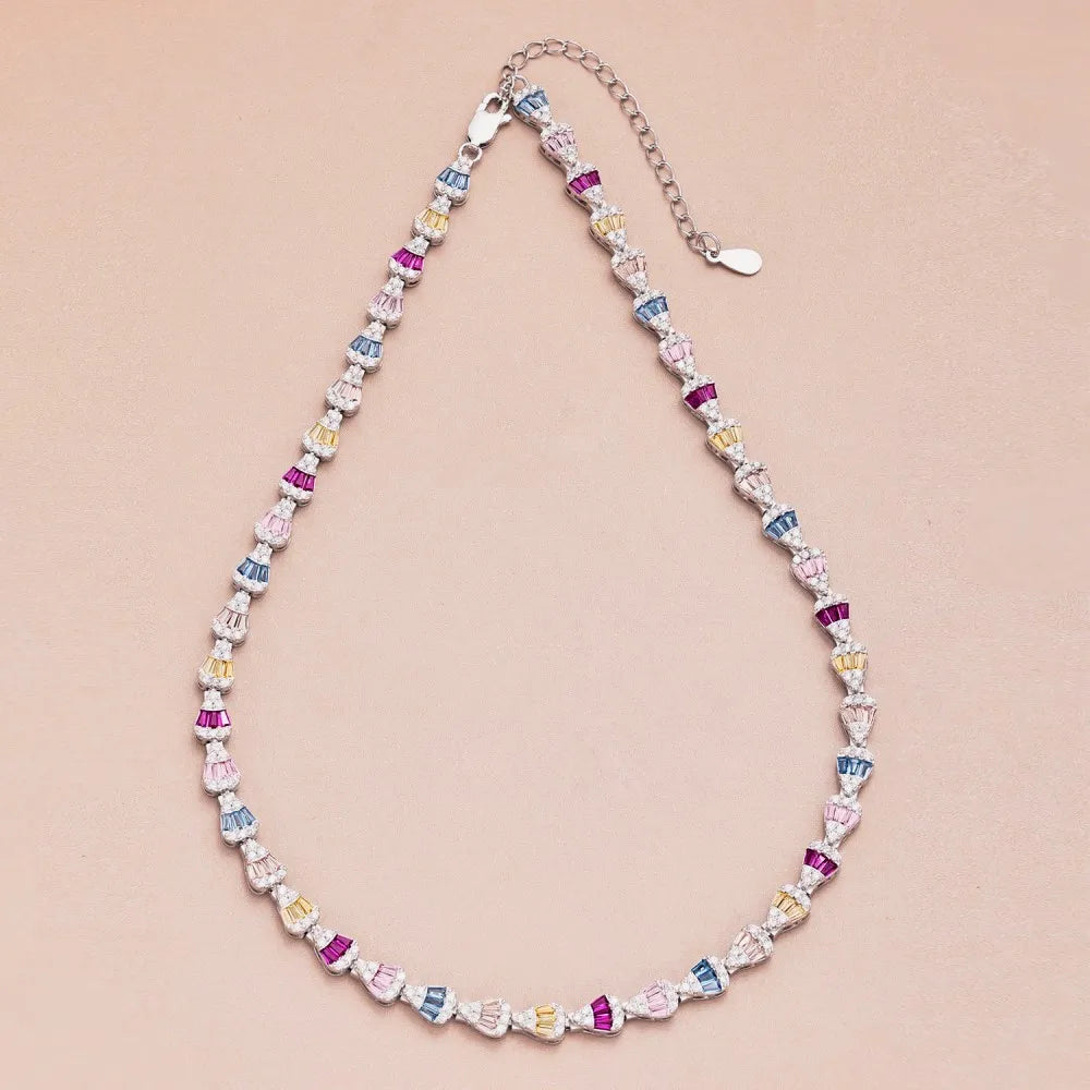 Silver Zircon Baguette Cut Inlaid Tennis Necklace