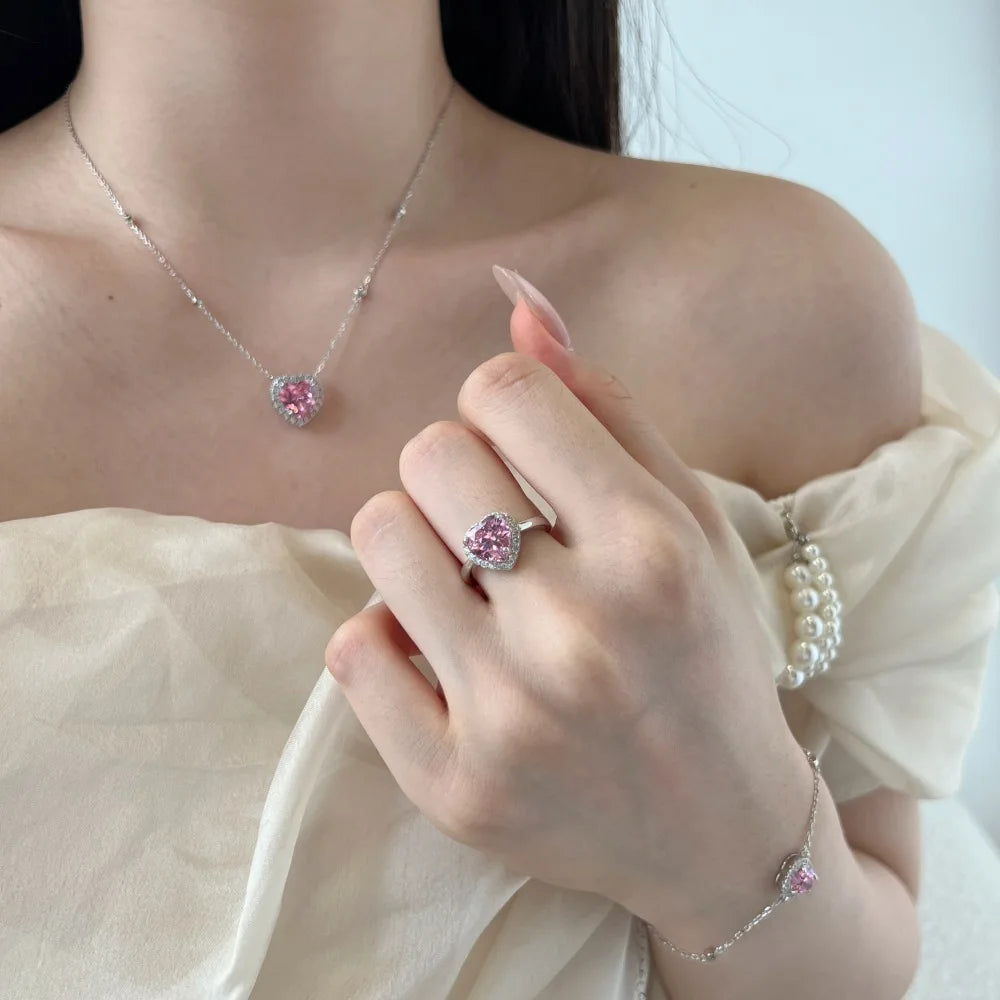 Silver Zircon Heart Cut Heart Chain Bracelet