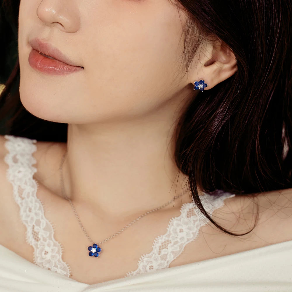 Silver Zircon Round Cut Iced Flower Ear Studs