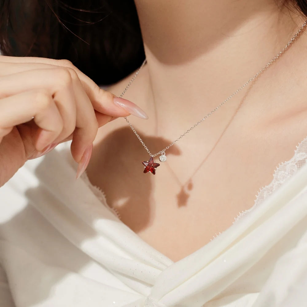 Silver Zircon Star Cut Single Pendant Necklace