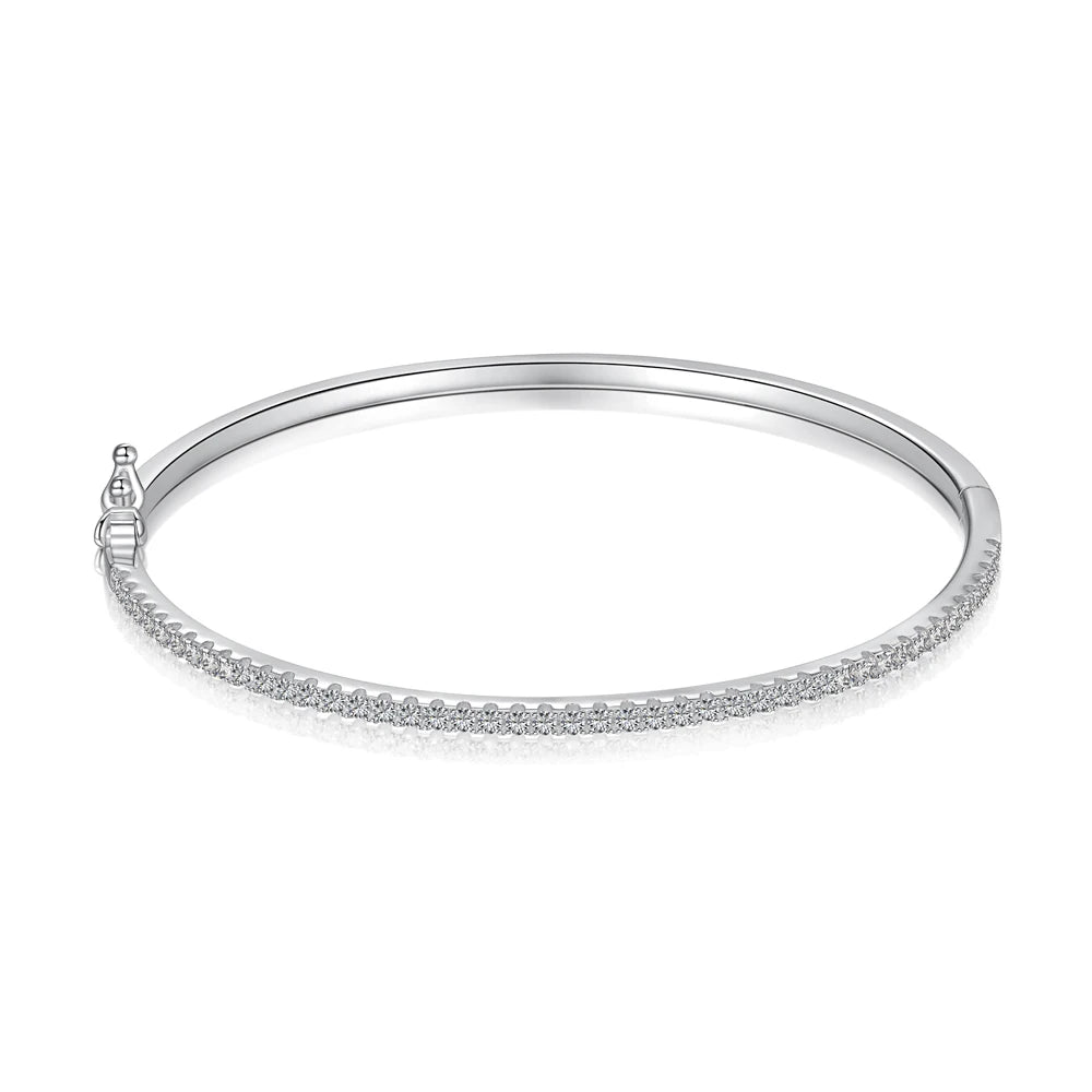 Silver Zircon Round Cut Classic Bangle Tennis Bracelet