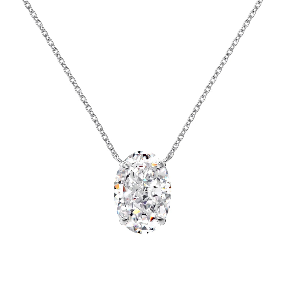 Silver Zircon Oval Cut Big Single Pendant Necklace