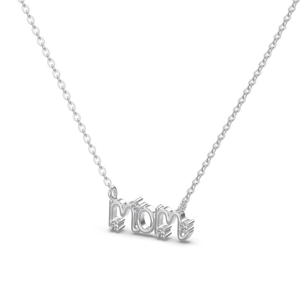 Silver Zircon Round Cut Mom Small Bar Necklace