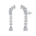 Silver Zircon Pear Cut Iced Tassel Tear Drop Earrings
