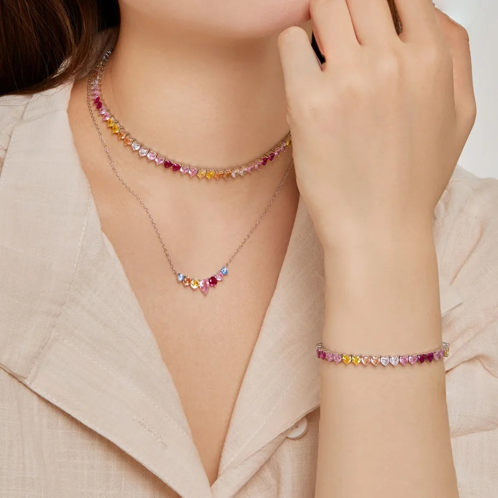Silver Zircon Heart Cut Classic Layered Tennis Bracelet