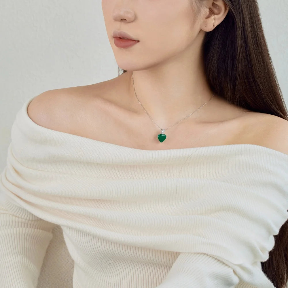 Silver Zircon Heart Cut Water Drop Pendant Necklace