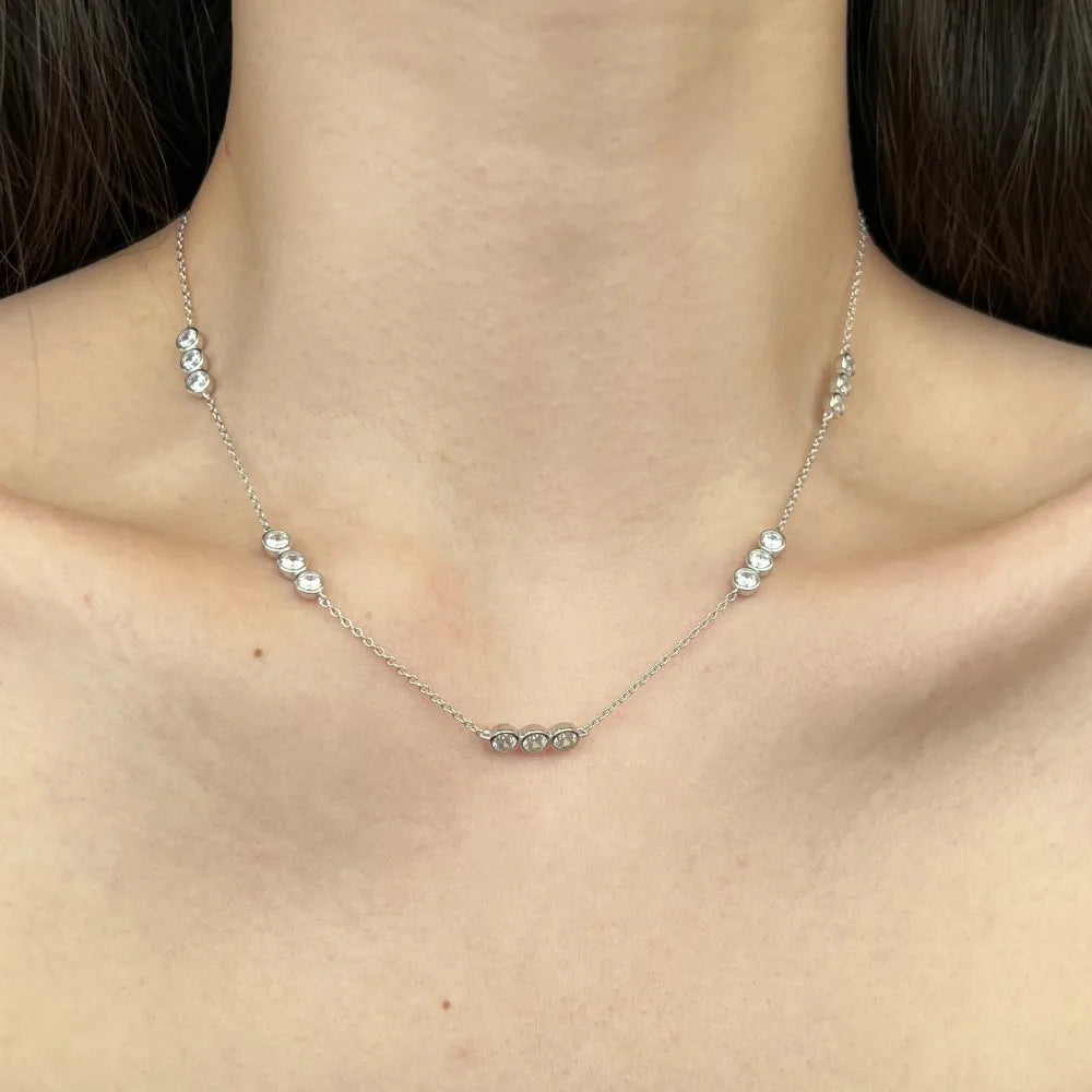 Silver Zircon Round Cut Dots Chain Necklace