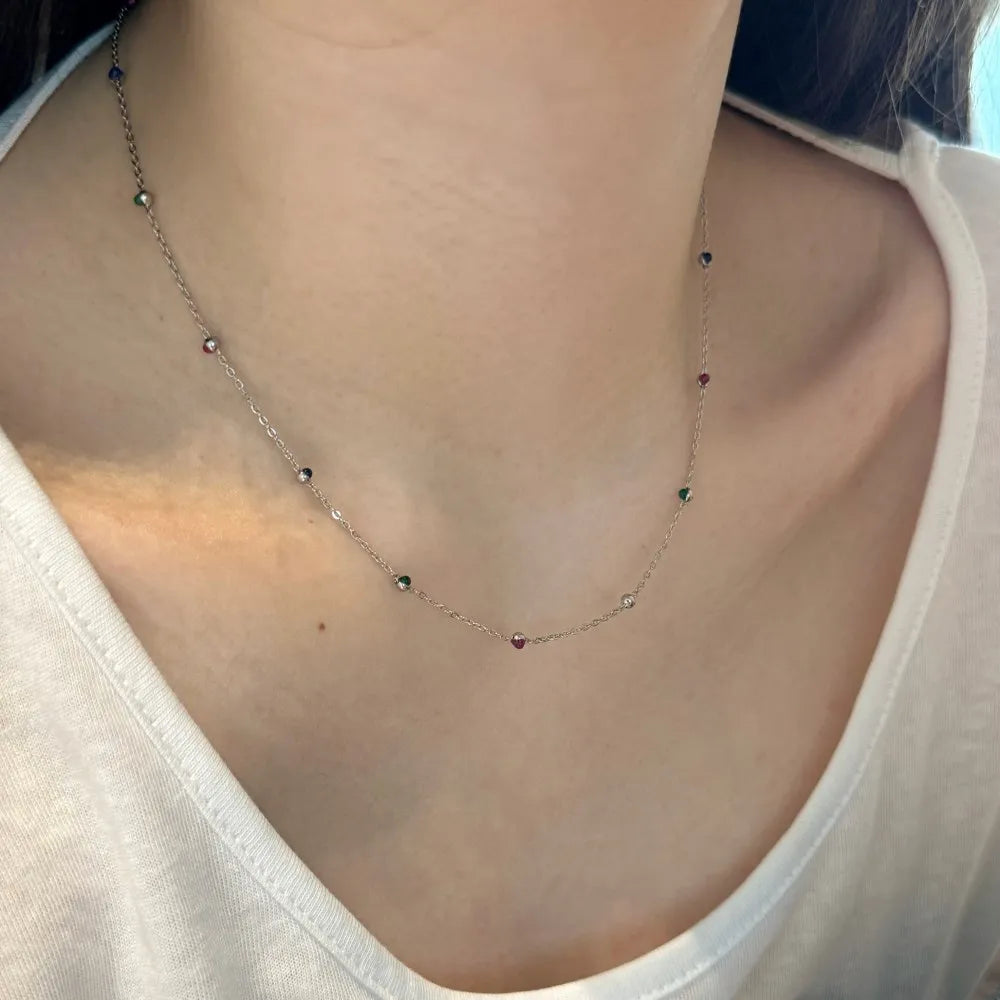 Silver Multi Layer Beaded Necklace