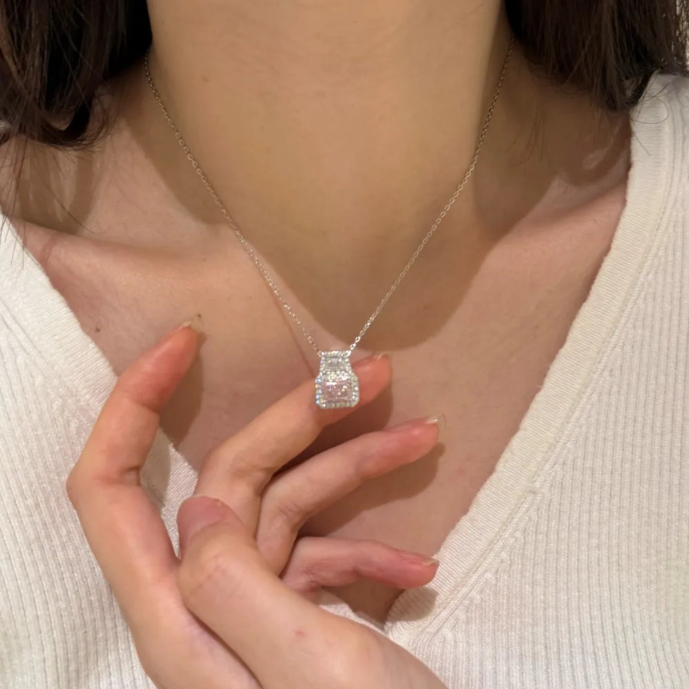 Silver Zircon Radiant Cut Halo Stacked Jewelry Set