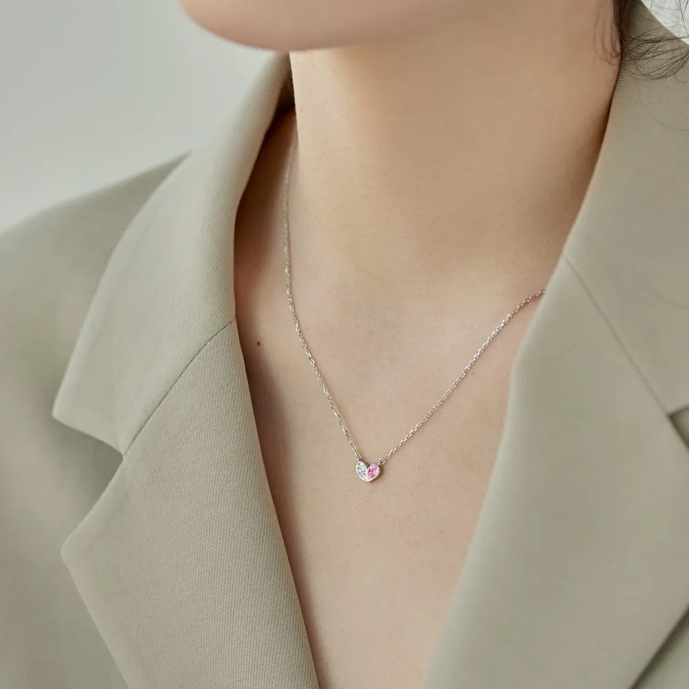 Silver Zircon Pear Cut Heart Pendant Necklace