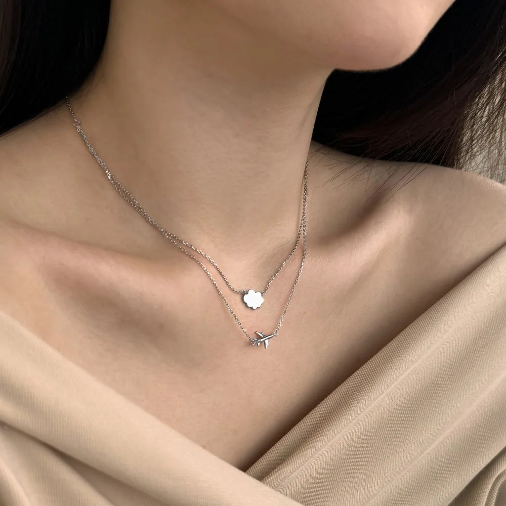 Silver Plane Pendant Necklace