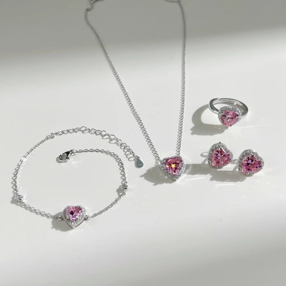 Silver Zircon Heart Cut Heart Chain Bracelet