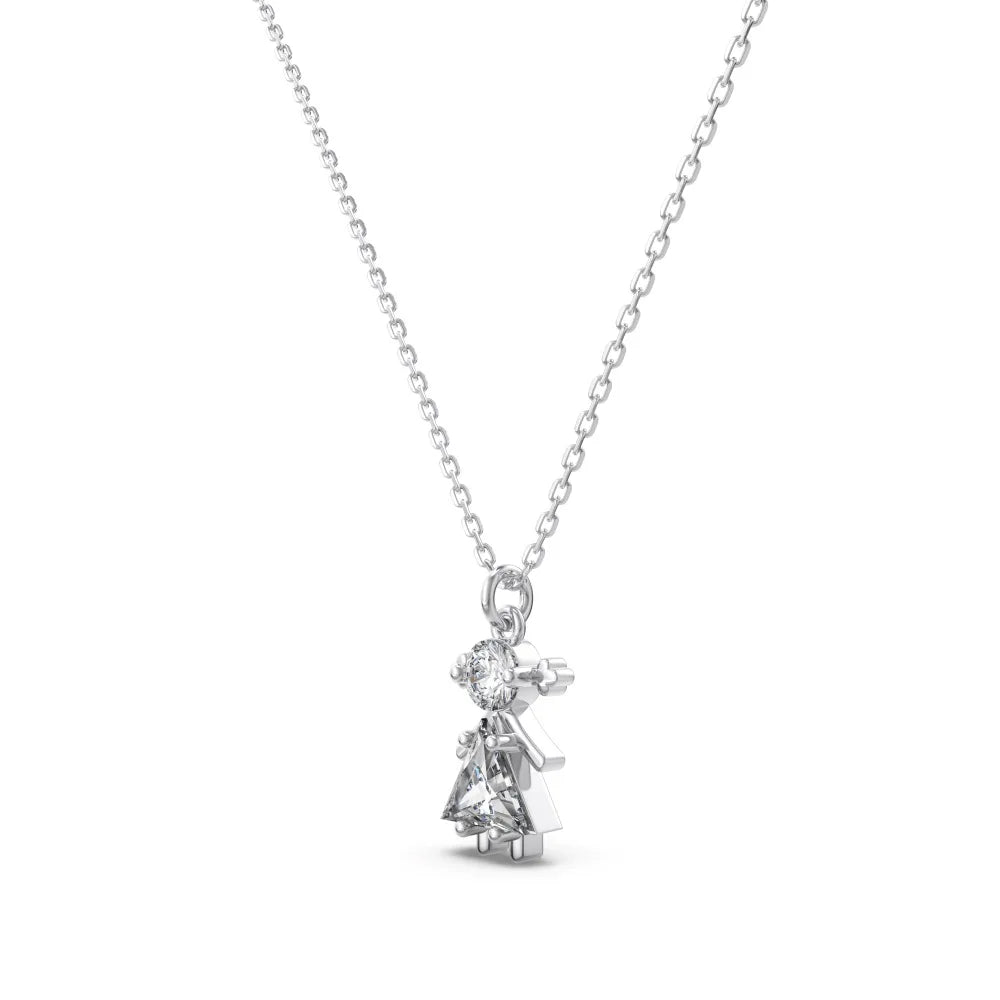 Silver Zircon Triangle Cut Girl Pendant Necklace
