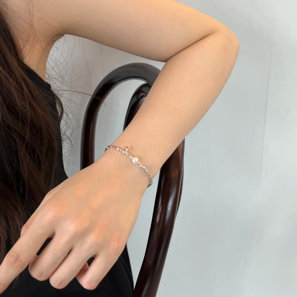 Silver Pearl Heart Beaded Bracelet