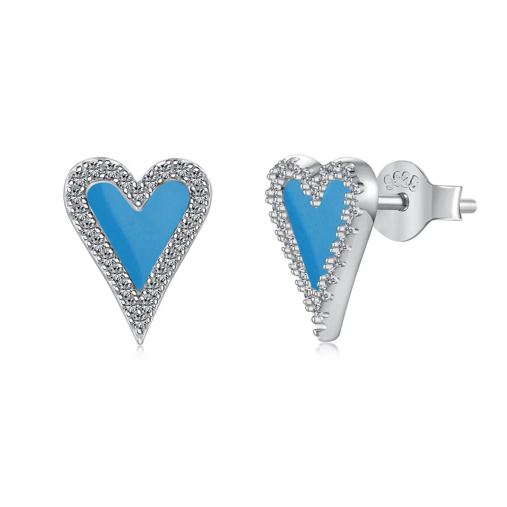 Silver Onyx Heart Cut Halo Ear Studs