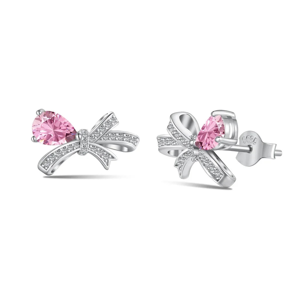 Silver Zircon Pear Cut Bow Knot Ear Studs