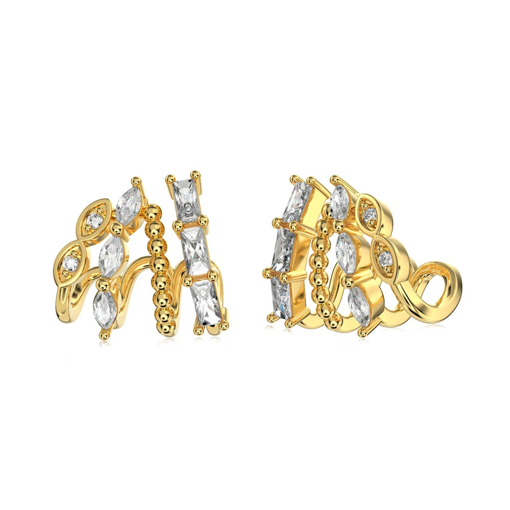 Silver Zircon Baguette Cut Multi Layer Huggie Earrings