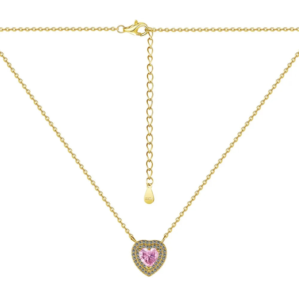 Silver Zircon Heart Cut Iced Halo Pendant Necklace