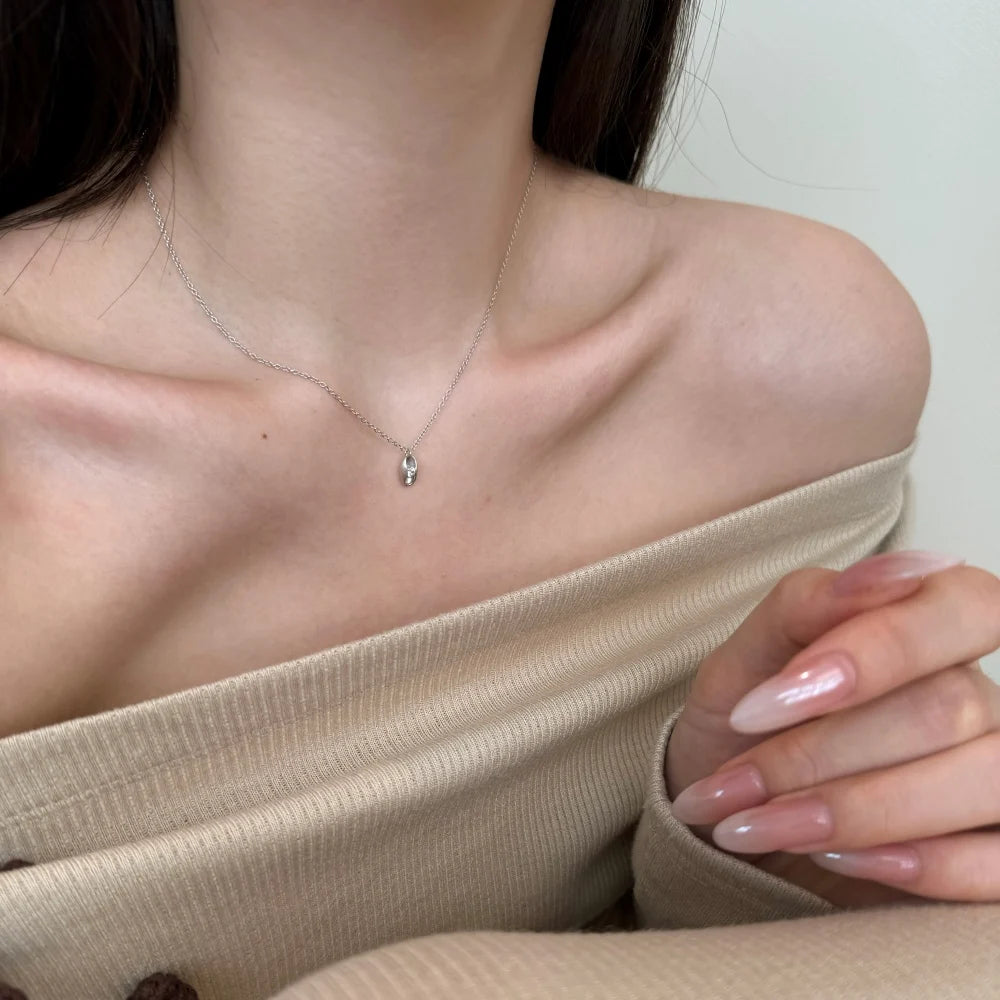 Silver Zircon Round Cut Oval Pendant Necklace