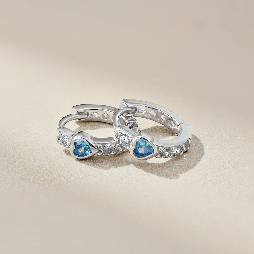 Silver Zircon Heart Cut Inlaid Huggie Earrings