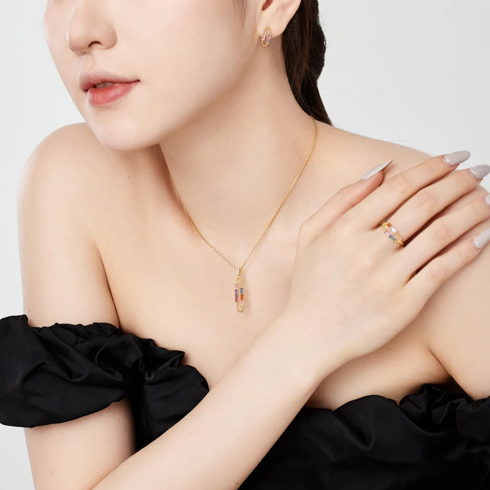 Silver Zircon Baguette Cut Paper Clip Ear Studs