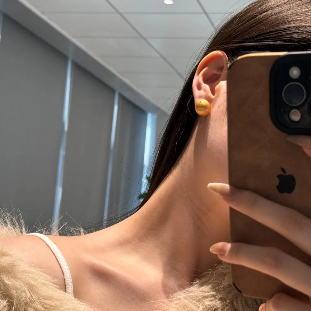 Silver Zircon Round Cut Brushed Inlaid Sphere Ear Studs