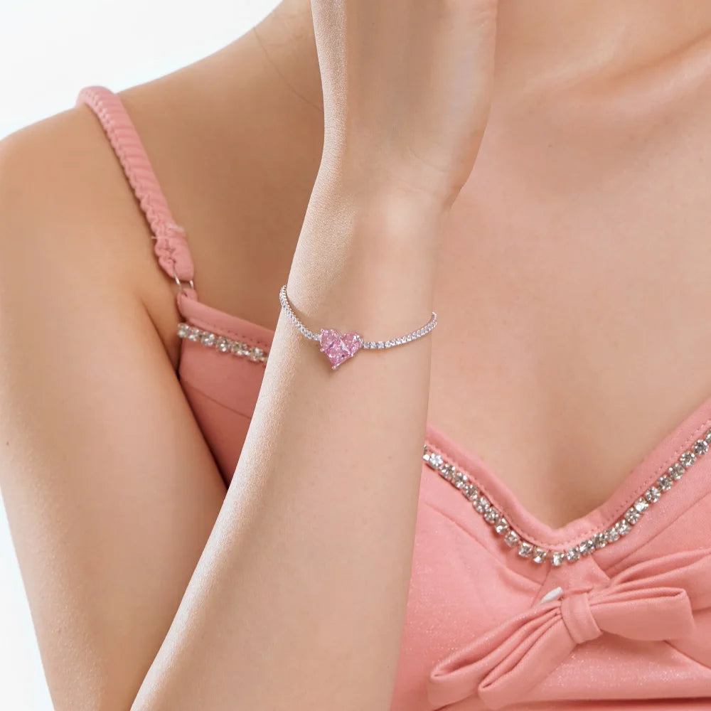 Silver Zircon Princess Cut Heart Tennis Bracelet