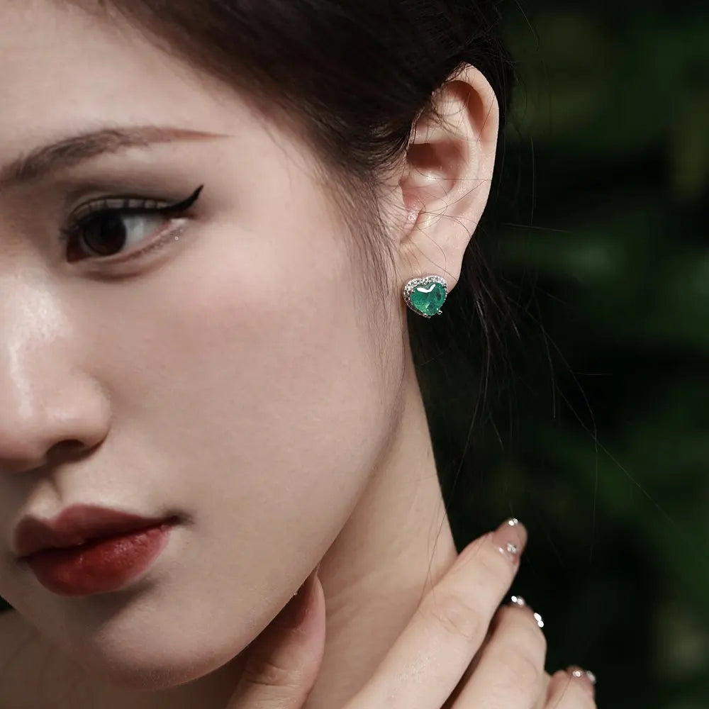 Silver Zircon Heart Cut Halo Ear Studs