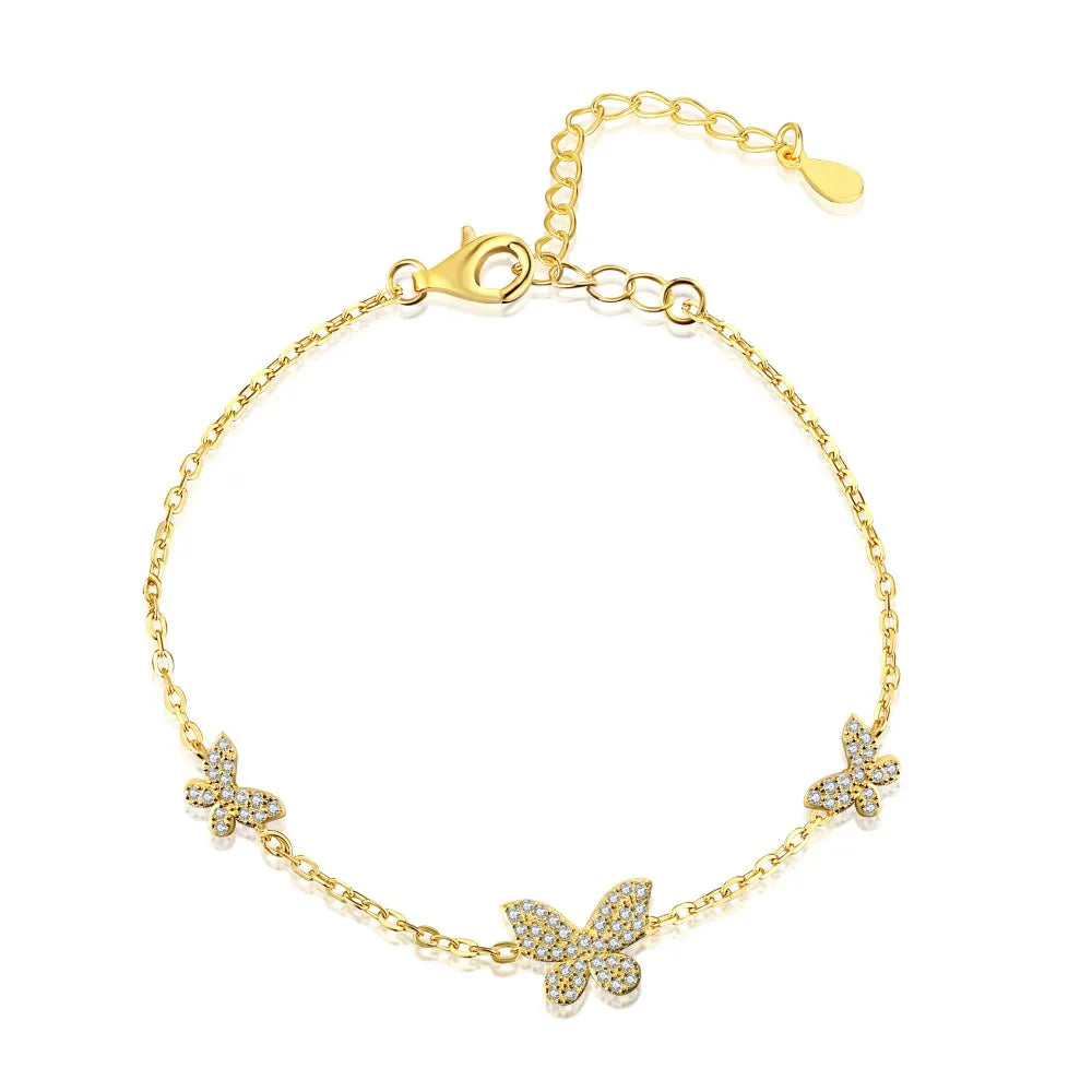 Silver Zircon Round Cut Butterfly Chain Bracelet