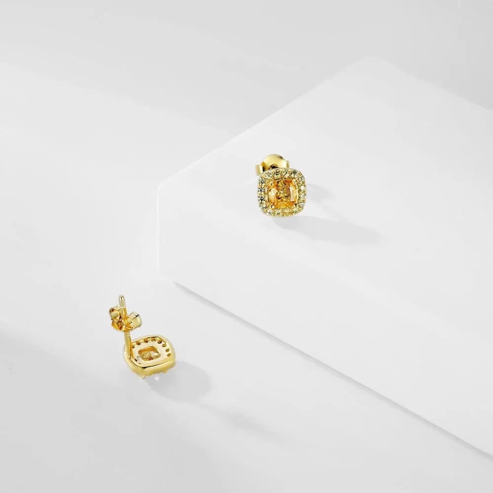 Silver Zircon Cushion Square Cut Pillow Ear Studs