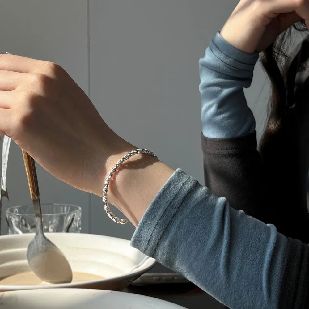 Silver Braided Bangle Bracelet