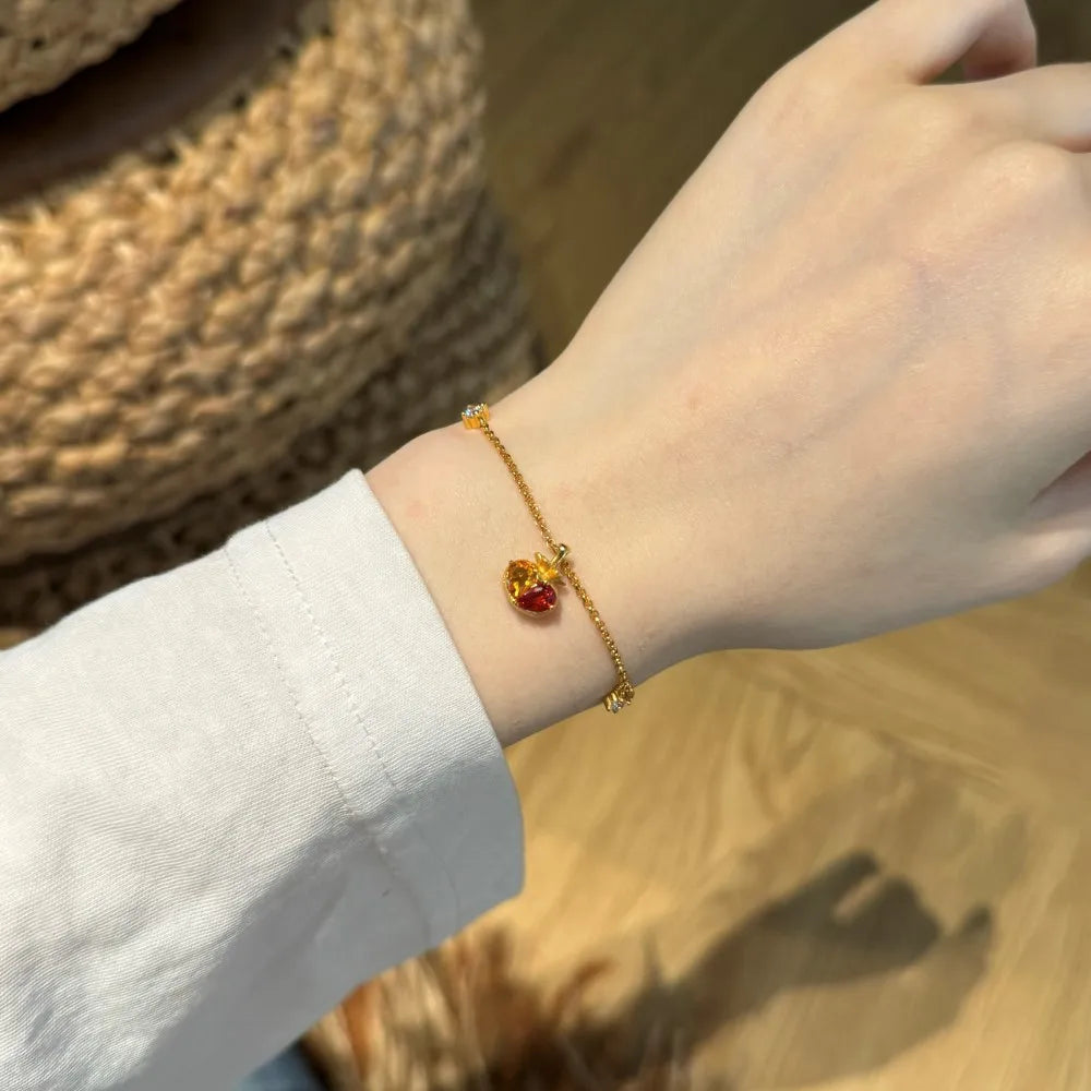 Silver Zircon Pear Cut Fruit Chain Bracelet