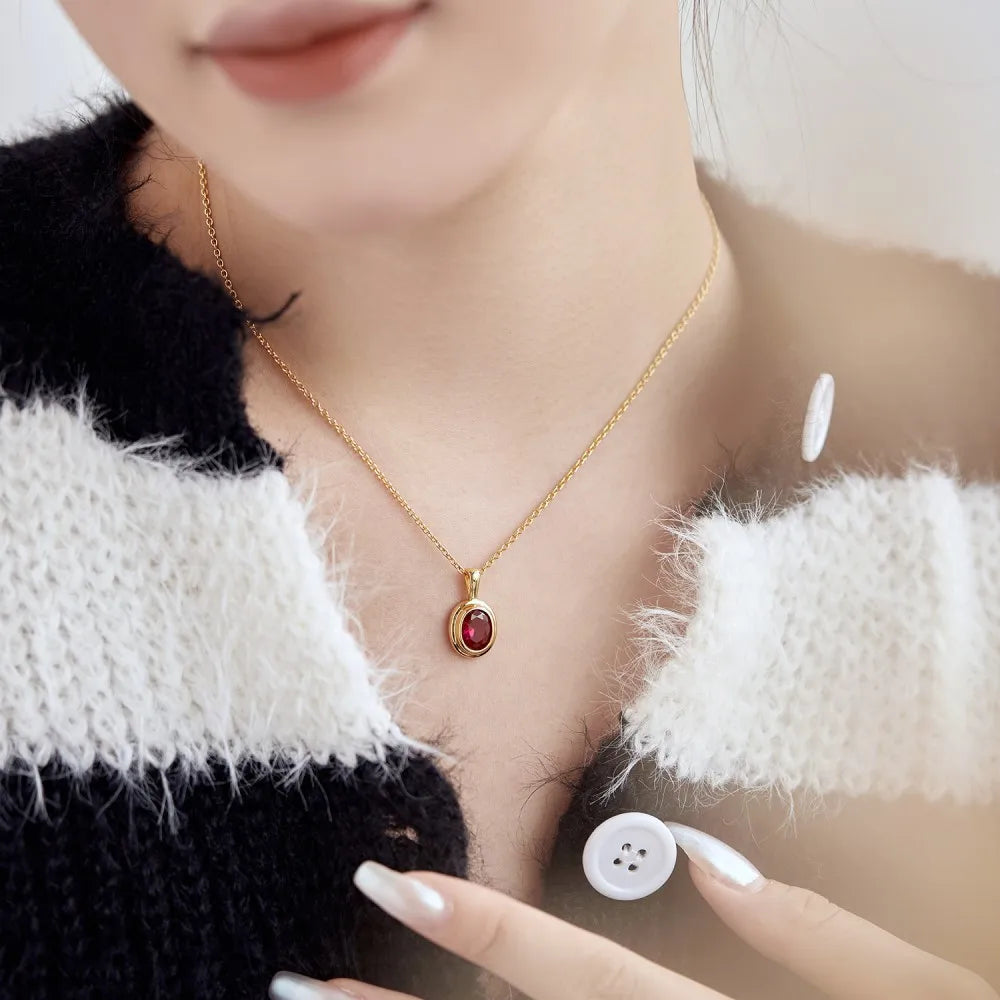 Silver Zircon Oval Cut Solitaire Pendant Necklace