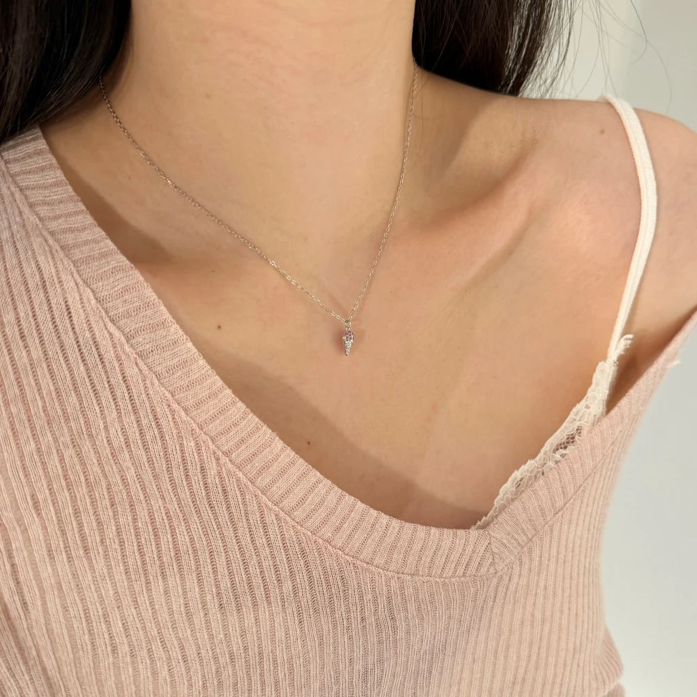 Silver Zircon Round Cut Ice Cream Pendant Necklace