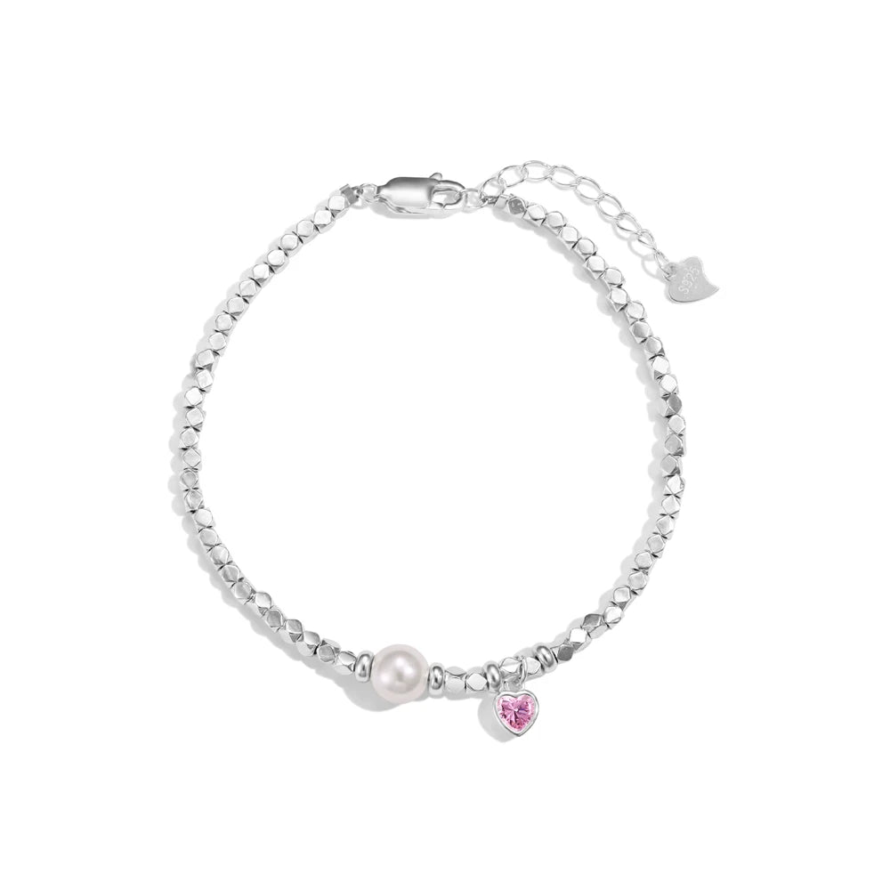 Silver Pearl Heart Beaded Bracelet