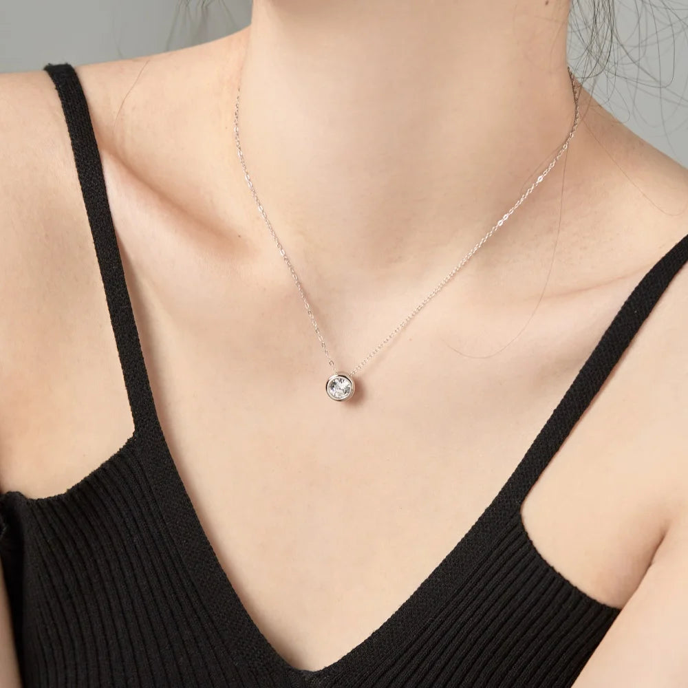 Silver Zircon Round Cut Circle Pendant Necklace