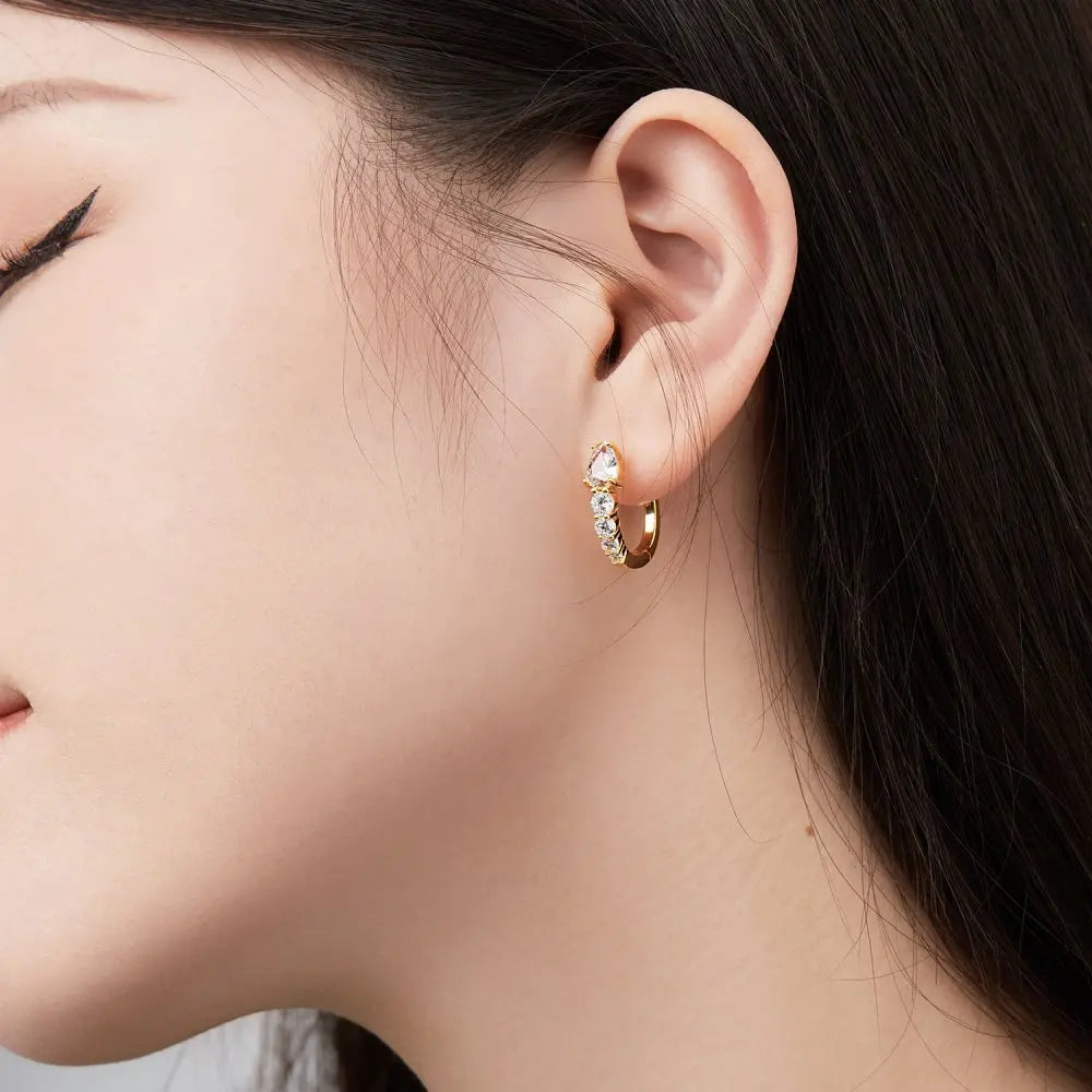Silver Zircon Pear Cut Water Drop Ear Hoops