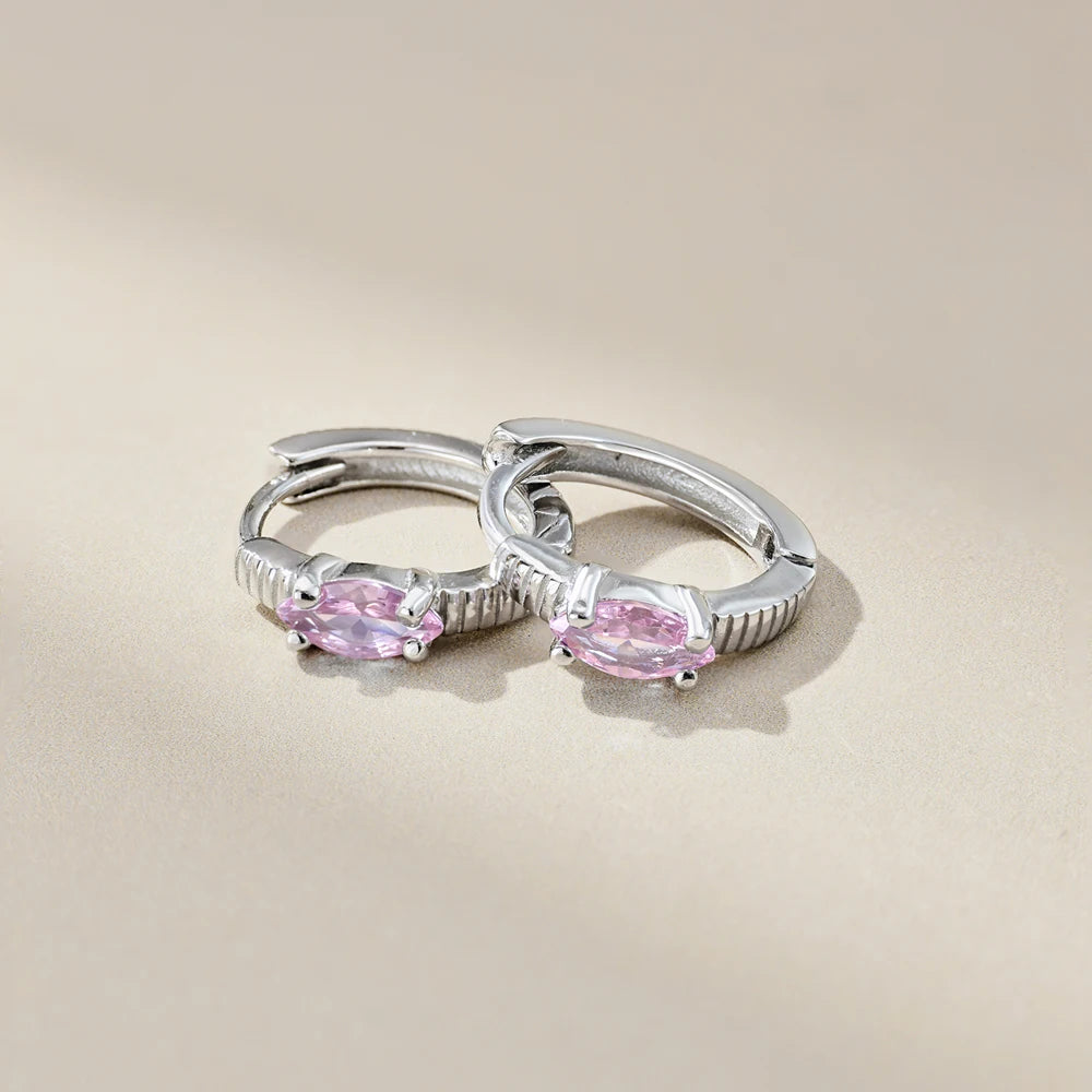 Silver Zircon Marquise Cut Brushed Huggie Earrings